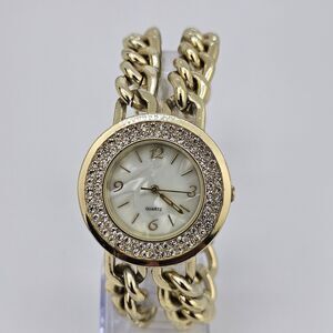 Women's Watch 36MM Cream Dial Gold‎ Chain Bracelet Band Up to 6.5" New Battery